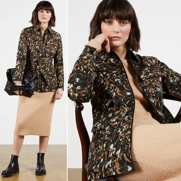 TED BAKER Inniza Safari Utility Belted JACKET Size 1 XS Khaki Camo Print NEW - Picture 1 of 9